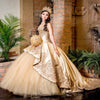 Gold  Sweetheart Lace Appliques Beads Quinceanera Dress