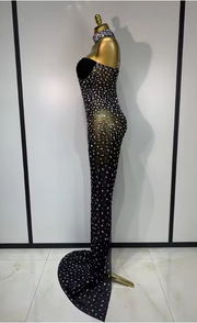 Rhian Luxury Rhinestones Sexy Transparent Mesh Maxi Long Dress