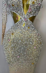 Anita One Shoulder Hollow Out Crystal Bodycon Long Evening Dress