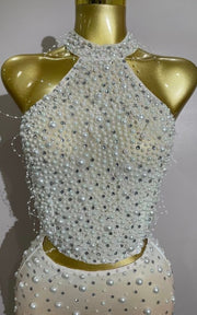 Carmela Sparkly Rhinestone Pearl Beaded Sheer Two Piece Set