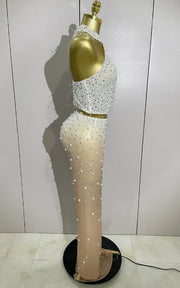 Carmela Sparkly Rhinestone Pearl Beaded Sheer Two Piece Set