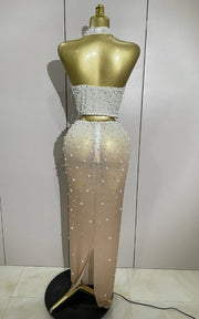 Carmela Sparkly Rhinestone Pearl Beaded Sheer Two Piece Set