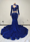 Vallen Royal Blue Long Sleeve Sequined Prom Dress - Ready to Ship