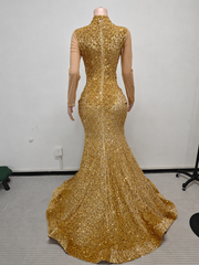 Envious Designs gold crystals cut-out luxury mermaid sequin prom dress for prom and formal evening styling