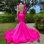 Dark Pink Velvet Mermaid Evening Dresses Long Luxury 2023 Elegant Dress Women For Wedding Party Long Sleeve Prom Gown