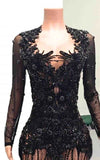 Illusion Prom Gown With Long Sleeves And Intricate Branch-Patterned Beading