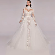 Sexy Mermaid Appliques Illusion Wedding Dress