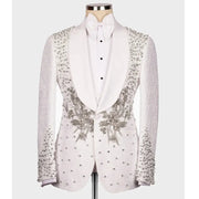 Elegant men’s 2-piece crystal jacquard suit with sparkly blazer and trousers for formal or stage wear