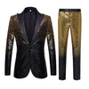 Men’s glitter ombre sequin blazer and pants set displayed for party or stage wear