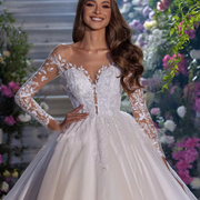 Gorgeous Appliques Chapel Wedding Dress