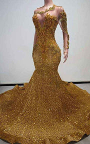 Golden Lattice Prom Gown With Beaded Fringe Sleeves And 3D Floral Corset Bodice