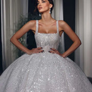 Exquisite Square Collar Sequined Beaded Wedding Dress