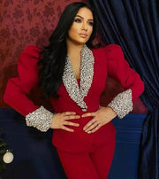 Crystal Rhinestone Mother Of The Bride Pant Suits Evening Party Blazer Suits Women Tuxedos For Wedding 2 Pieces