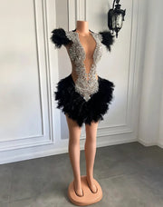 Fitted Women Birthday Party Dresses Beading Sequin Short Feathers Prom Gowns Customizable Girls Abiti Da Cocktail