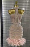 Laila crystal feather halter off-shoulder bodycon mini bandage dress