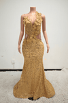 Envious Designs gorgeous gold sequin embellished 3D flower prom dress for prom and formal evening styling