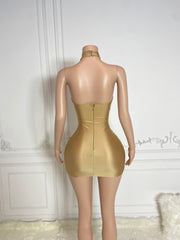 Beaded Gold Diamond Crystal Sparkly Cocktail Party Dress
