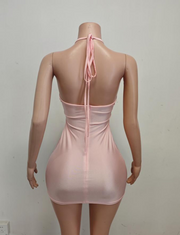 Leah Rose pink crystal beads short birthday dress for women party and night out