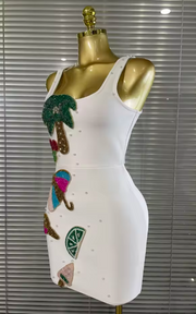 Envious Designs Amisha sexy sleeveless shining rhinestone fruit bodycon mini bandage dress for birthday and pool party styling
