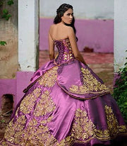 Sweetheart Purple Quinceanera Dresses Satin Lace Appliques Formal Ball Gown Sweet 16 Prom Dress Party Wear