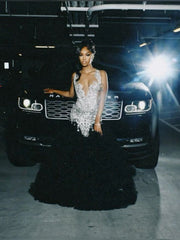 Luxury Beaded Crystals Ruffle Mermaid Prom Dress