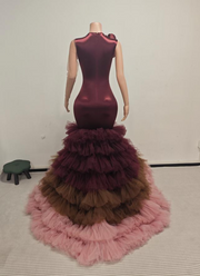 Melanie sexy gradient tiered tulle prom dress for women formal night