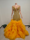 Envious Designs gold sequin crystal beading mermaid prom dress with ruffles for prom and formal evening styling
