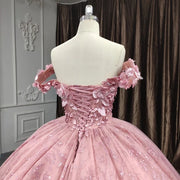 Pink Floral Quinceañera Gown