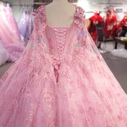 Cape Pink Quinceanera Gown