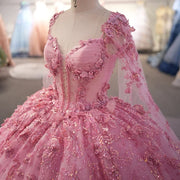 Cape Pink Quinceanera Gown