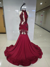 Mermaid Gown with Baroque Appliqués and Draped Halter Neckline - Ready to Ship