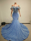 Enchantment Sequin Mermaid Gown With 3D Leaf-Appliqué Off-The-Shoulder Neckline - Ready to Ship