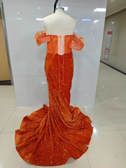 Enchantment Sequin Mermaid Gown With 3D Leaf-Appliqué Off-The-Shoulder Neckline - Ready to Ship