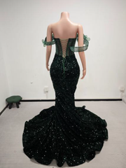 Enchantment Sequin Mermaid Gown With 3D Leaf-Appliqué Off-The-Shoulder Neckline - Ready to Ship