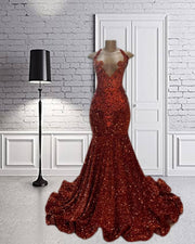 Dark Orange Beaded Halter Sequin Prom Dresses 2023 Mermaid Dress Party Evening Elegant Luxury Celebrity Elegant