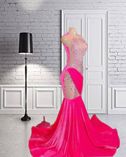 Hot Pink Velvet Crystal Beading Prom Dresses For 2023 Luxury Designer Party Mermaid Bespoke Occasion Dresses Graduate