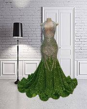 Grass Green Sequin Sliver Beaded Halter Prom Dresses 2023 Mermaid Dress Party Evening Elegant Luxury Celebrity