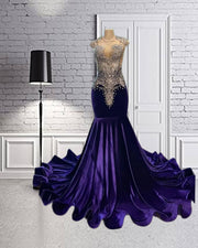 Purple Velvet Sliver Crystal Beading Prom Dresses 2023 Mermaid Dress Party Evening Elegant Luxury Celebrity