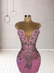 Pink Glamorous Sequined Mini Cocktail Dress