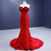 Organza Mermaid Sequined Feather Dress