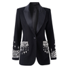 Luxury single-button women’s suit jacket with rhinestone embellishments