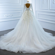 Pearl Appliqué High Neck Wedding Gown