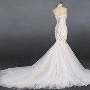 V-Neck Mermaid White Wedding Dress