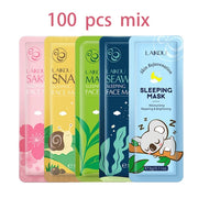 100 pcs LAIKOU Moisturizing Sleeping Mask Sakura Snail Seaweed Centella Face Mask Tendering & Nourishing Oil-control Skin Care