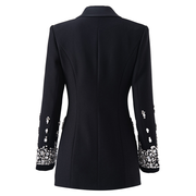 Luxury single-button women’s suit jacket with rhinestone embellishments