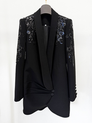 Women’s Shawl Collar Beaded Draped Blazer Dress