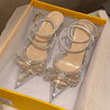 2026 New Fashion Glitter Rhinestones Women Pumps Crystal Bowknot Silk Pointed Toe Buckle Strap Thin High Heels