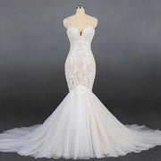 V-Neck Mermaid White Wedding Dress