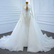 Pearl Appliqué High Neck Wedding Gown