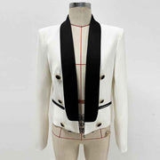 Color-Blocked Single-Breasted Women’s Short Tuxedo Jacket Luxury Blazer